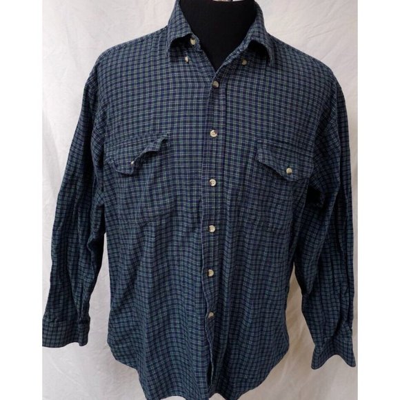 Roper XL Green Blue Check Long Sleeve Button Down Heavyweight Western Shirt - Picture 1 of 11